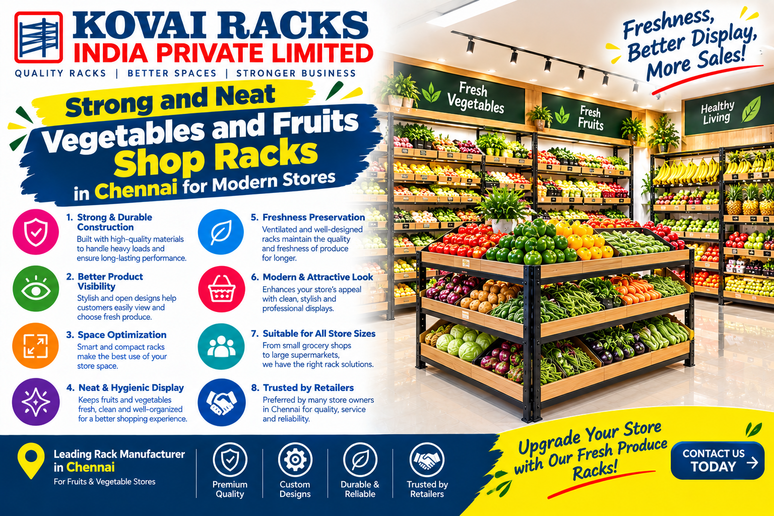 Strong and Neat Vegetable and Fruit Shop Racks in Chennai for a Modern Store